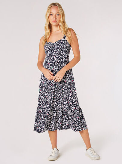 Mono Floral Midi Dress