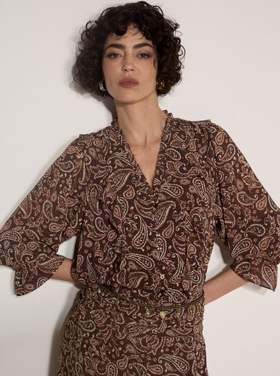 Paisley Chiffon Ruffle Blouse