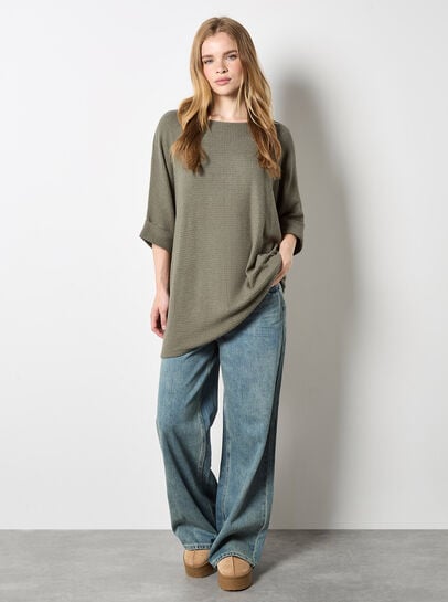 Soft-Touch Batwing Waffle Knit Top