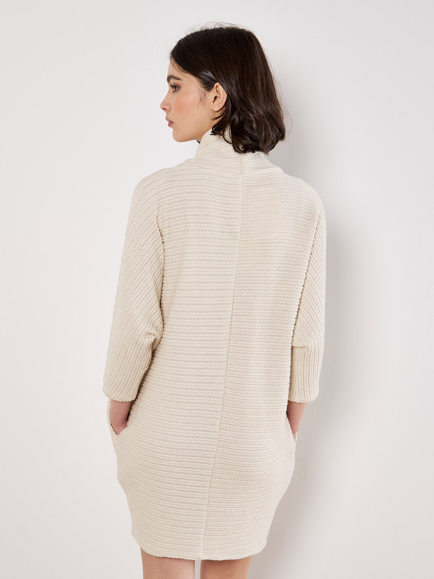 Textured Cable Knit Cocoon Jumper Mini Dress | Apricot Clothing