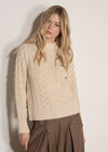 Bobble Cable Knit Jumper, Stone, large