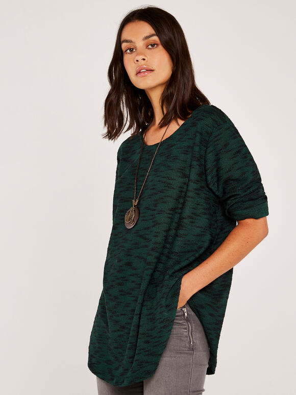 Necklace Slub Long Sleeve Top, Green, large