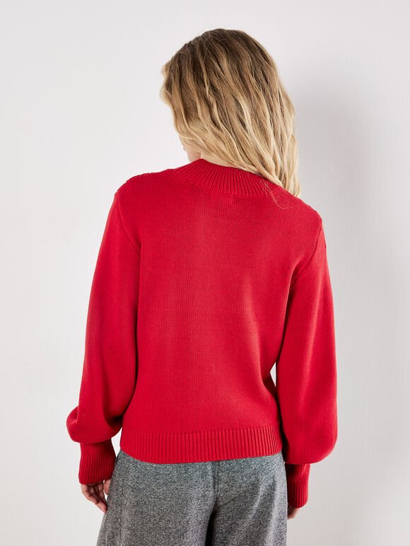 Twist Cable Knit Jumper, Red, large