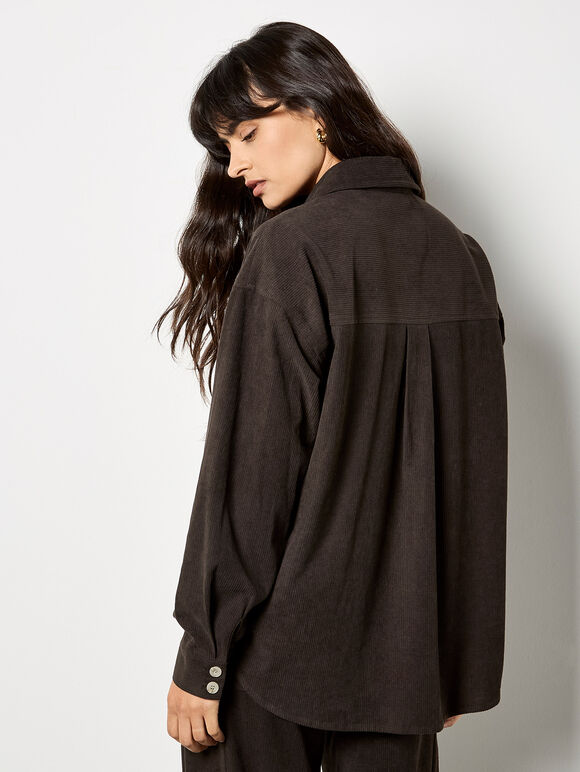 Oversized Cord Shirt, Brown, large