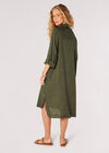Oversized Linen Blend Shirt Mini Dress, Khaki, large