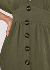 V-Neck Button Front Dress, Khaki, large