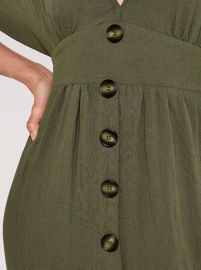 V-Neck Button Front Dress