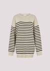 Stripe Rib Knit Longline Jumper, Stone, large