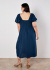 Tie Detail Milkmaid Midaxi Dress, Navy, large