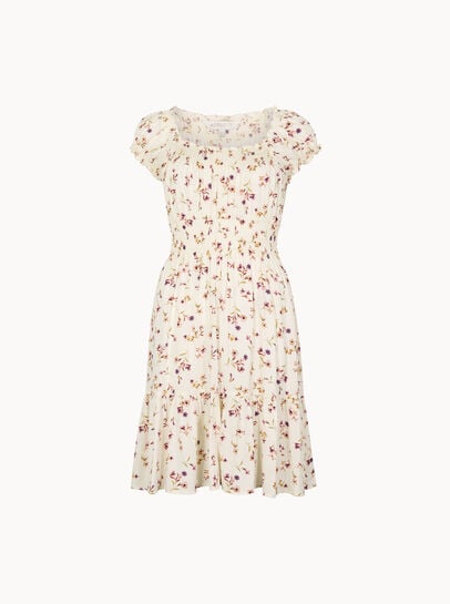 Smocked Floral Print Mini Dress