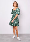 Smocked Cotton Floral Mini Dress, Green, large