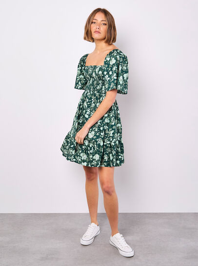 Smocked Cotton Floral Mini Dress