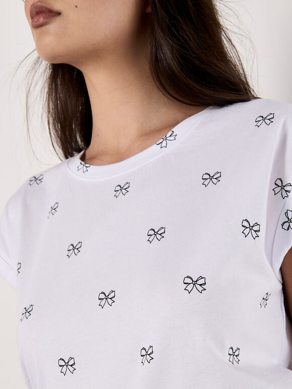 Bow Print T-Shirt, Black, large