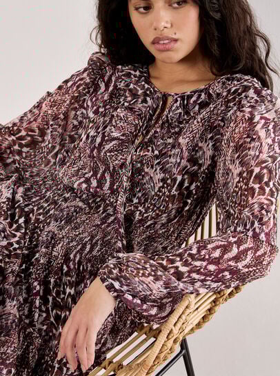 Feather Print Chiffon Mini Dress