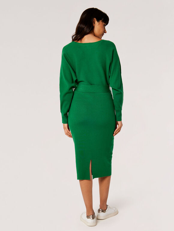 Robe mi-longue portefeuille tricotée, Vert, grand