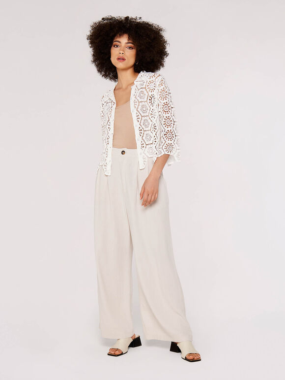 Geometric Cotton Crochet Shirt, White, large