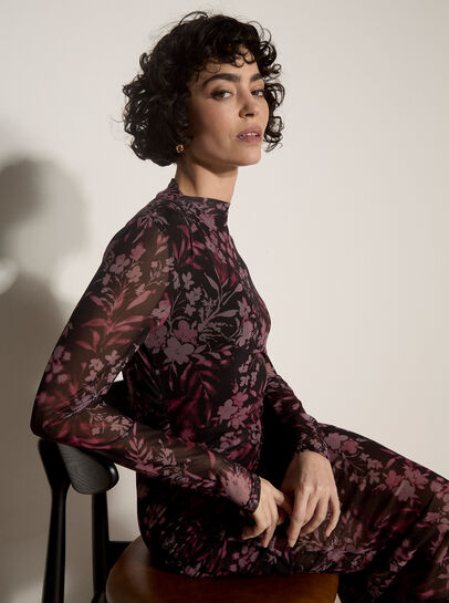 Floral Mesh Midi Dress