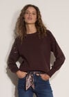 Sequin Sleeve Ribbed Knit Jumper, Brown, large