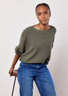 Cable Stripe Batwing Jumper, Khaki, large