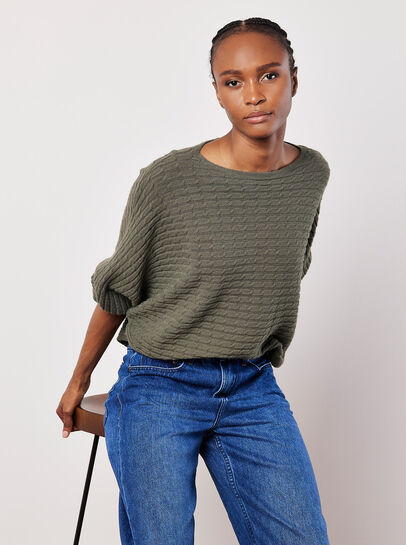 Cable Stripe Batwing Jumper