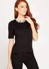 Black Pearl Bead Neck Top, Black, large