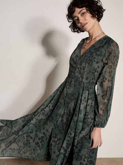 Leopard Print Chiffon Midi Dress