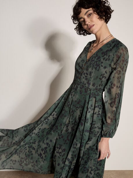 Leopard Print Chiffon Midi Dress
