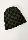 Checkered Beanie Hat, Green, large