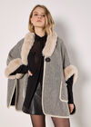 Heritage Texture Faux Fur Lined Cape, Stone, large