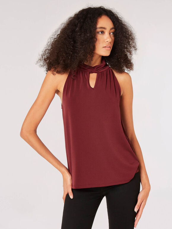 Keyhole Crepe Top, Burgundy, large