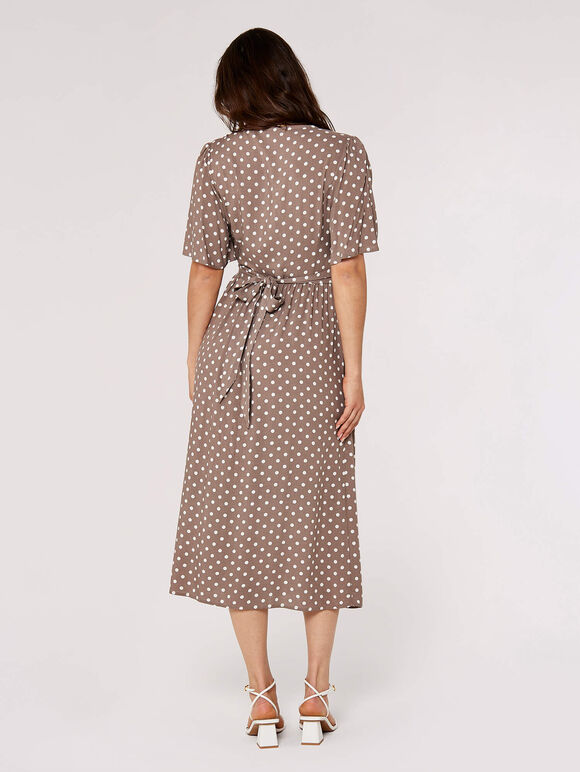 Polkadot Shirt Midi Dress, Grey, large