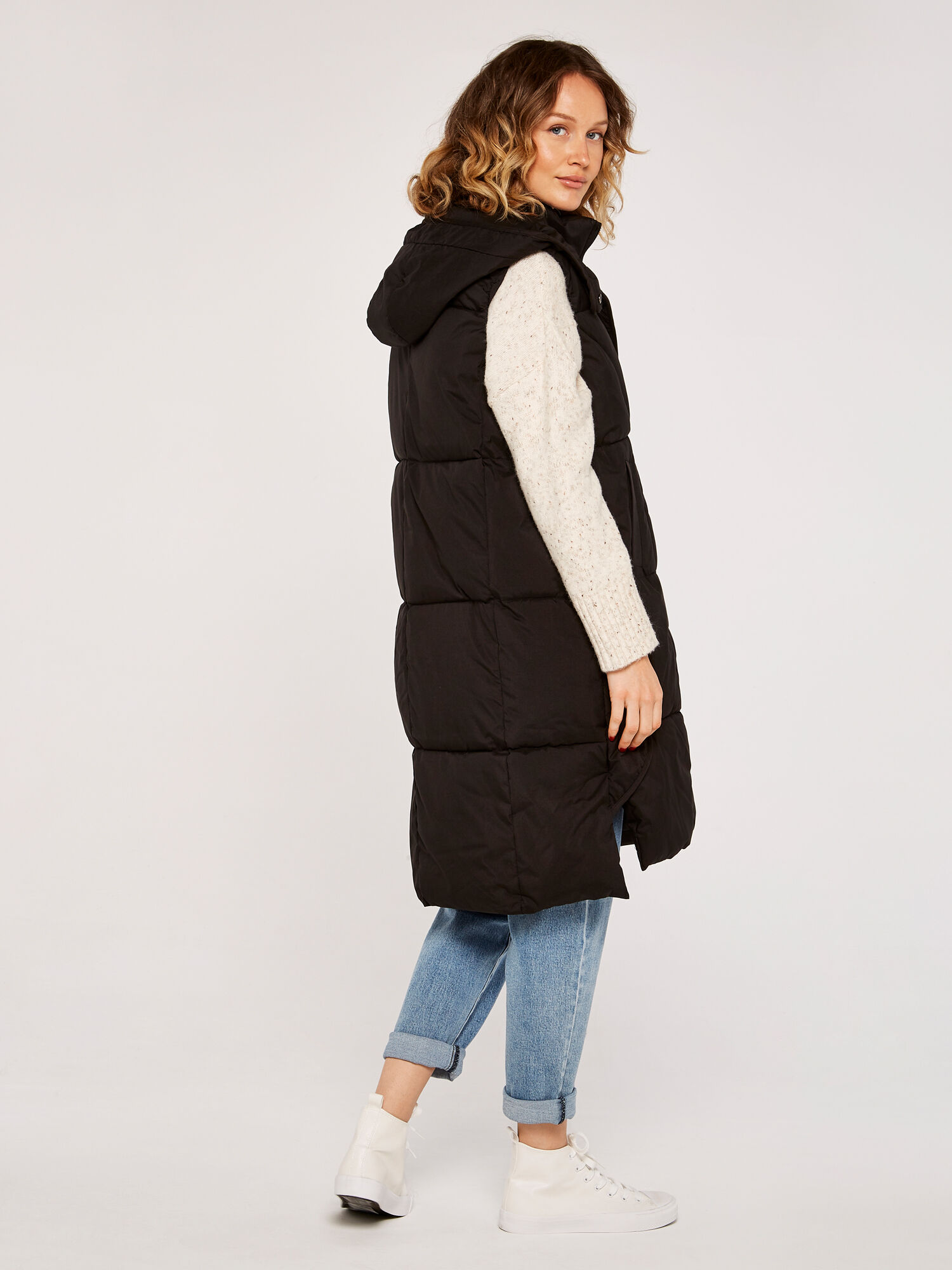 Button Longline Puffer Gilet Apricot Clothing