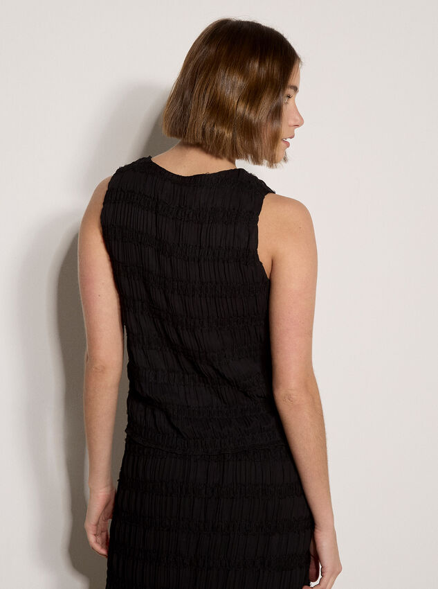Ruched Chiffon Shell Top, Black, large