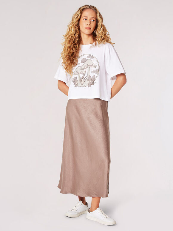 Mushroom Print Cropped T-Shirt, Cream, large