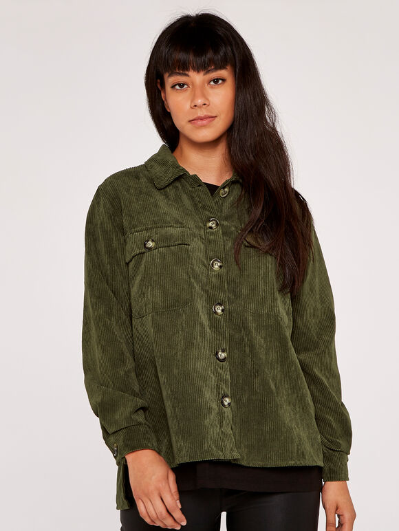 Corduroy Shacket, Khaki, large
