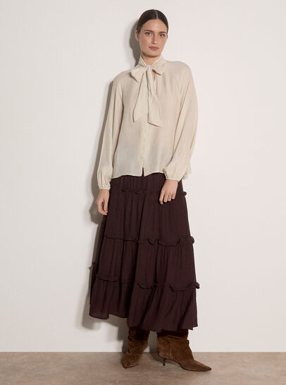 Crinkle Textured Bow Neck Blouse