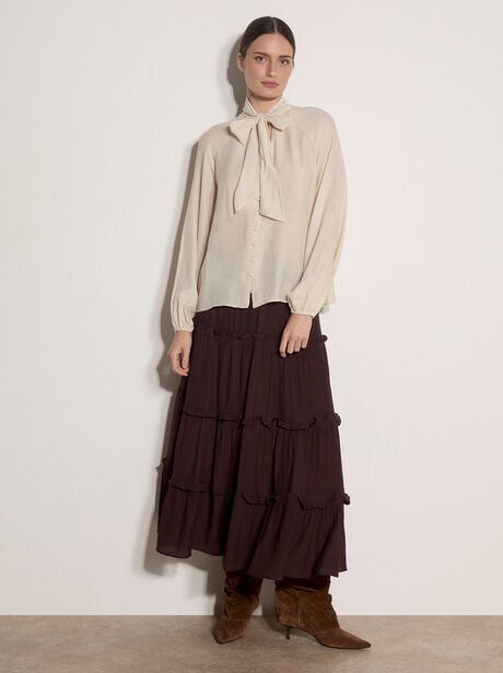 Crinkle Textured Bow Neck Blouse