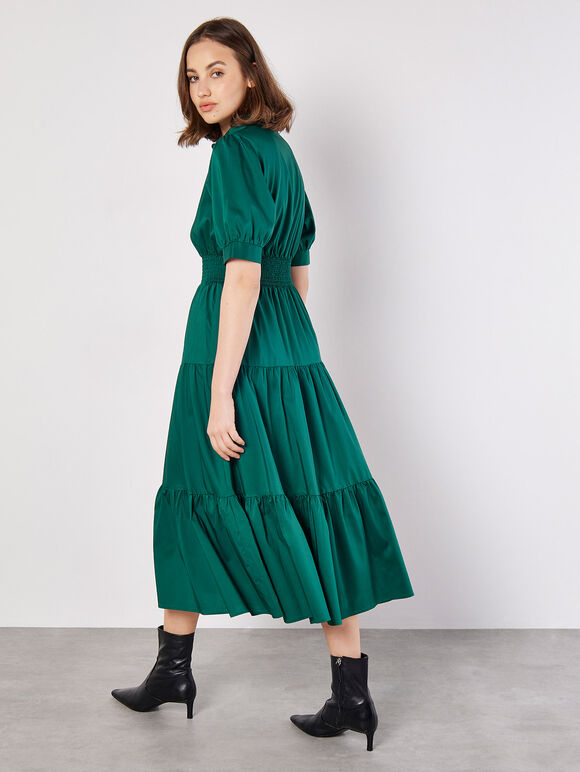 Smocked Waist Shirt Midaxi Dress, Green, large