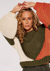 Colourblock Chunky Knit Jumper, Khaki, large