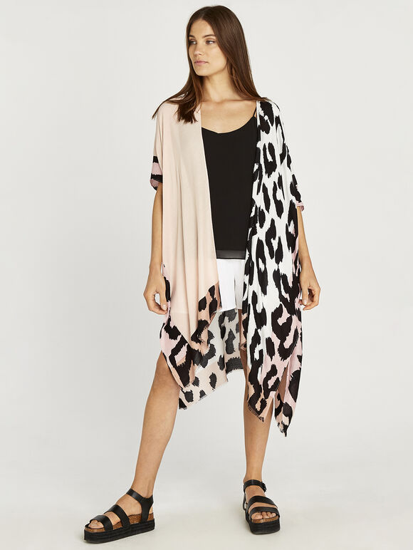 Colour Block Cow Print Cover Up, Brown, large