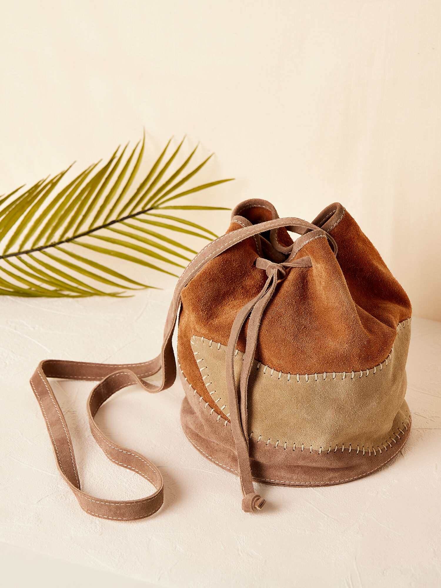 Patchwork Suede Crossbody Bag Apricot Clothing