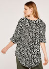 Giraffe Print Button Detail Top, Black, large