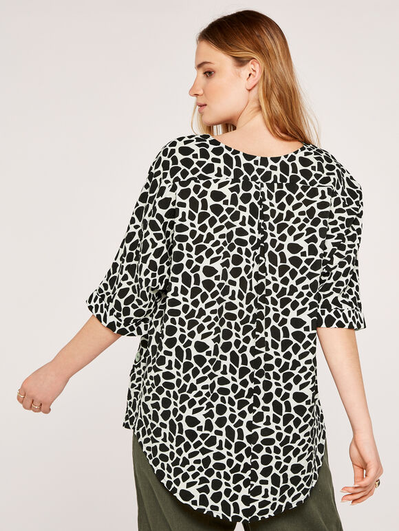 Giraffe Print Button Detail Top, Black, large