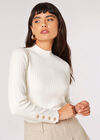 Gold Button Ribbed Jumper, Cream, large