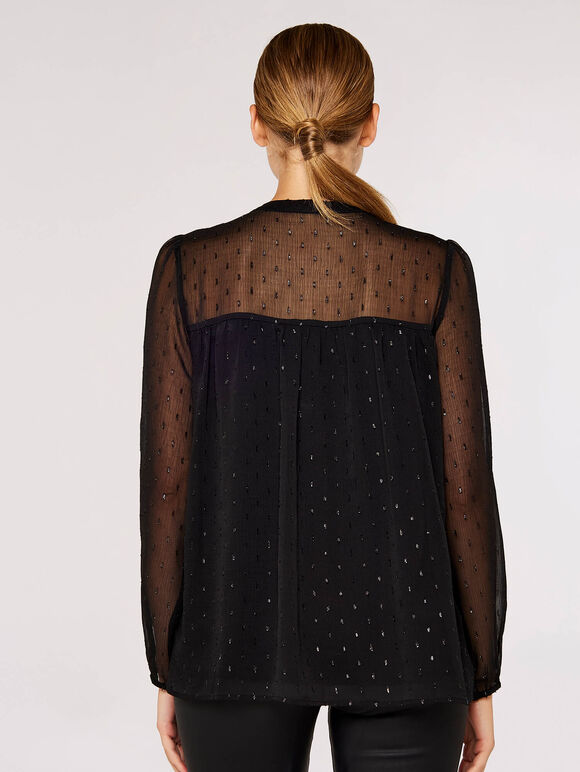 Dobby Tassel Top, Black, large