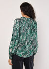 Snakeskin Hammered Satin Blouse, Green, large