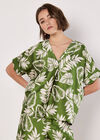 Tropical Leaf Print Satin T-Shirt, Green, large