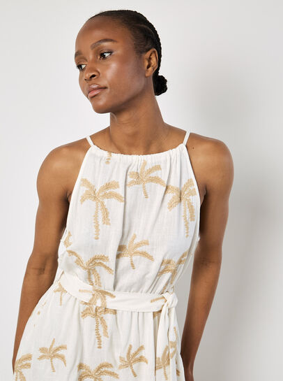 Embroidered Palms Mini Dress