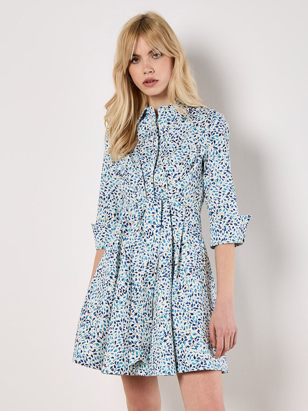 Cotton Poplin Leaf Shirt Mini Dress