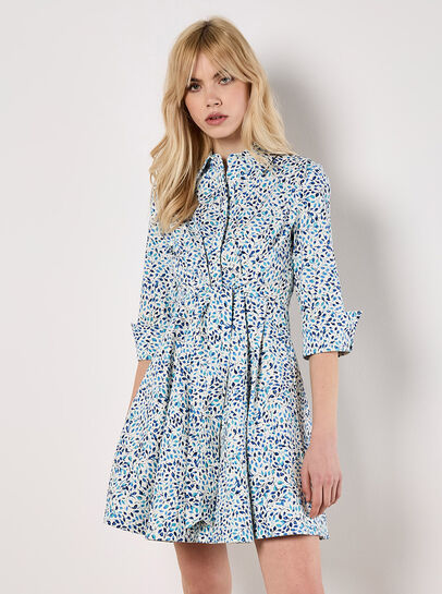 Cotton Poplin Leaf Shirt Mini Dress